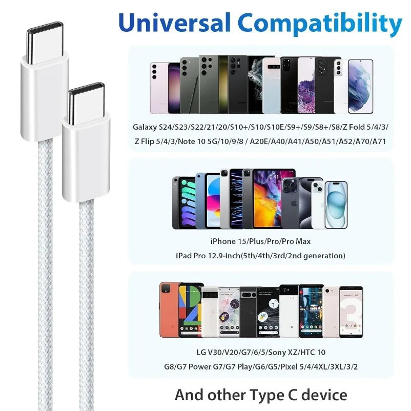 VIKEFON USB C Cable to USB C 60W Fast Charging Charger Cable Supports Fast Charging For iPhone 16 15 Samsung Xiaomi Huawei etc