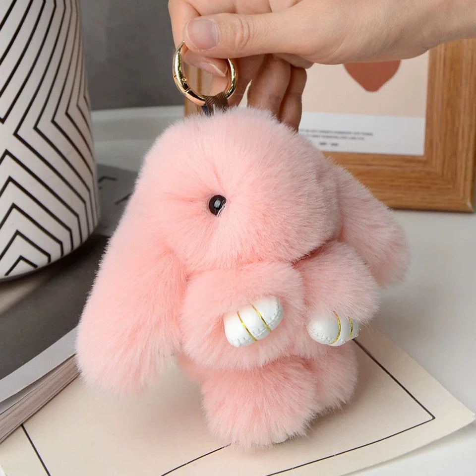 ZAKOL 15cm Fluffy Rabbit Fur Pompon Bunny Keychain Soft Cute Rabbit Toy Key Chain Bag Decoration Accessories Gift for Girls