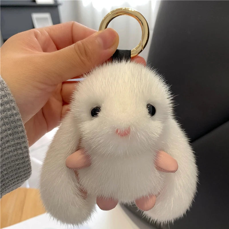 ZAKOL 15cm Fluffy Rabbit Fur Pompon Bunny Keychain Soft Cute Rabbit Toy Key Chain Bag Decoration Accessories Gift for Girls