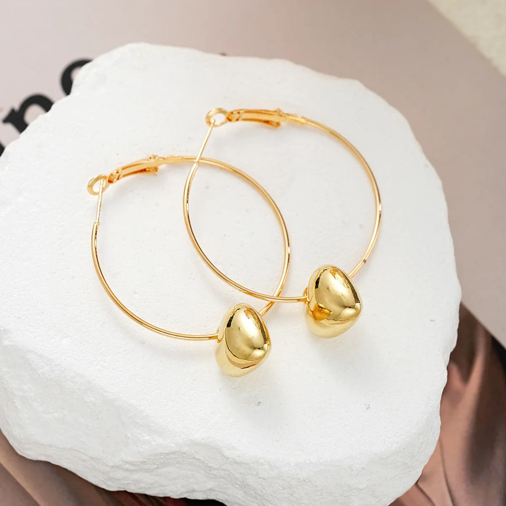 2024 New Heart Pendant Drop Earrings for Women Fashion Gold Color Design Exaggerate Big Circle Hoops Earring Korean Jewelry Gift