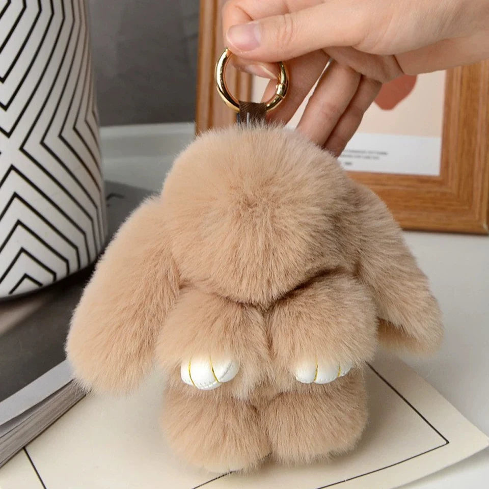 ZAKOL 15cm Fluffy Rabbit Fur Pompon Bunny Keychain Soft Cute Rabbit Toy Key Chain Bag Decoration Accessories Gift for Girls
