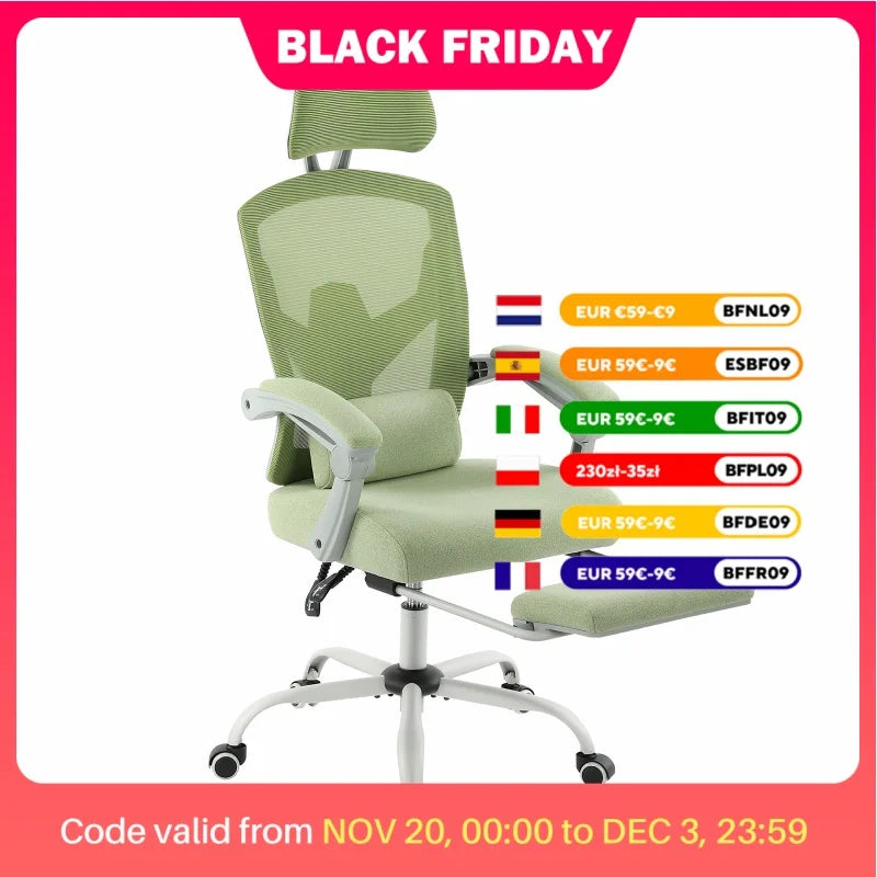 JHK Ergonomic Reclining High Back Mesh Living Room Rocking Gaming Chair Computer Desk Swivel Rolling  Lumbar Support Pillow