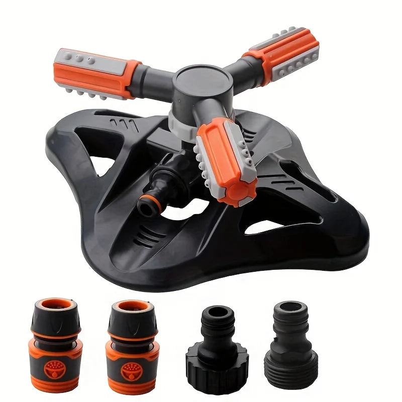 Series sprinkler system, three-way sprinkler, 360-degree automatic rotating sprinkler set for seedling irrigation