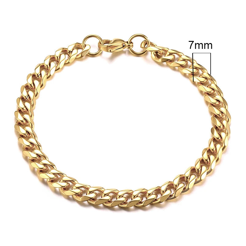 Vnox Mens Simple 3-11mm Stainless Steel Curb Cuban Link Chain Bracelets for Women Unisex Wrist Jewelry Gifts