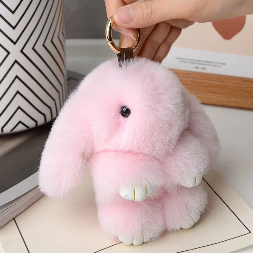 ZAKOL 15cm Fluffy Rabbit Fur Pompon Bunny Keychain Soft Cute Rabbit Toy Key Chain Bag Decoration Accessories Gift for Girls