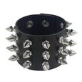 Punk Bracelet for Men Women - Goth Black Leather Wristband with Metal Spike Studded- Spike Rivets Cuff Bangle Adjustable
