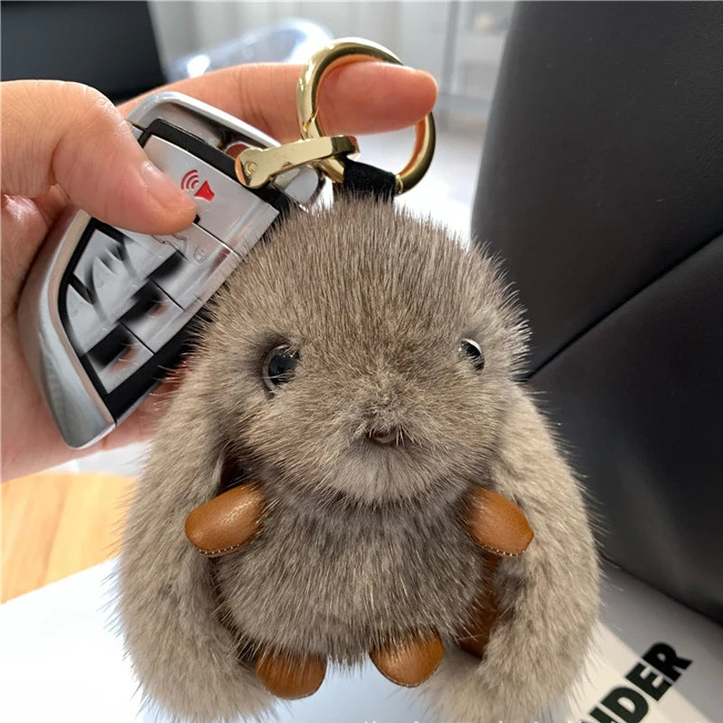 ZAKOL 15cm Fluffy Rabbit Fur Pompon Bunny Keychain Soft Cute Rabbit Toy Key Chain Bag Decoration Accessories Gift for Girls